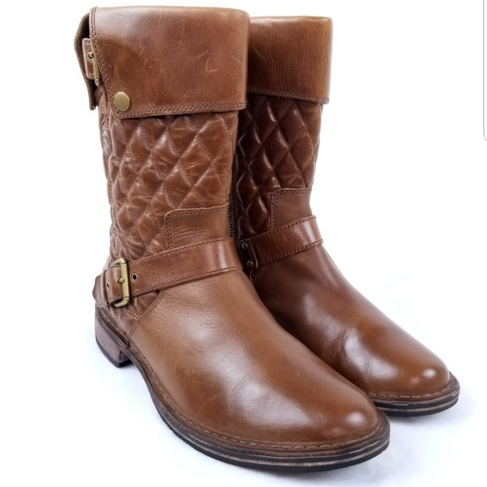 UGG Leather Sheepskin Quilted Calf Boots Sz 9